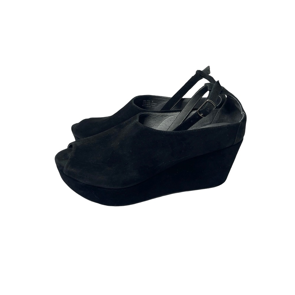Chocolat Blu Walter suede Ankle Strap Wedge Sandals Size 8 black boho‎ platform